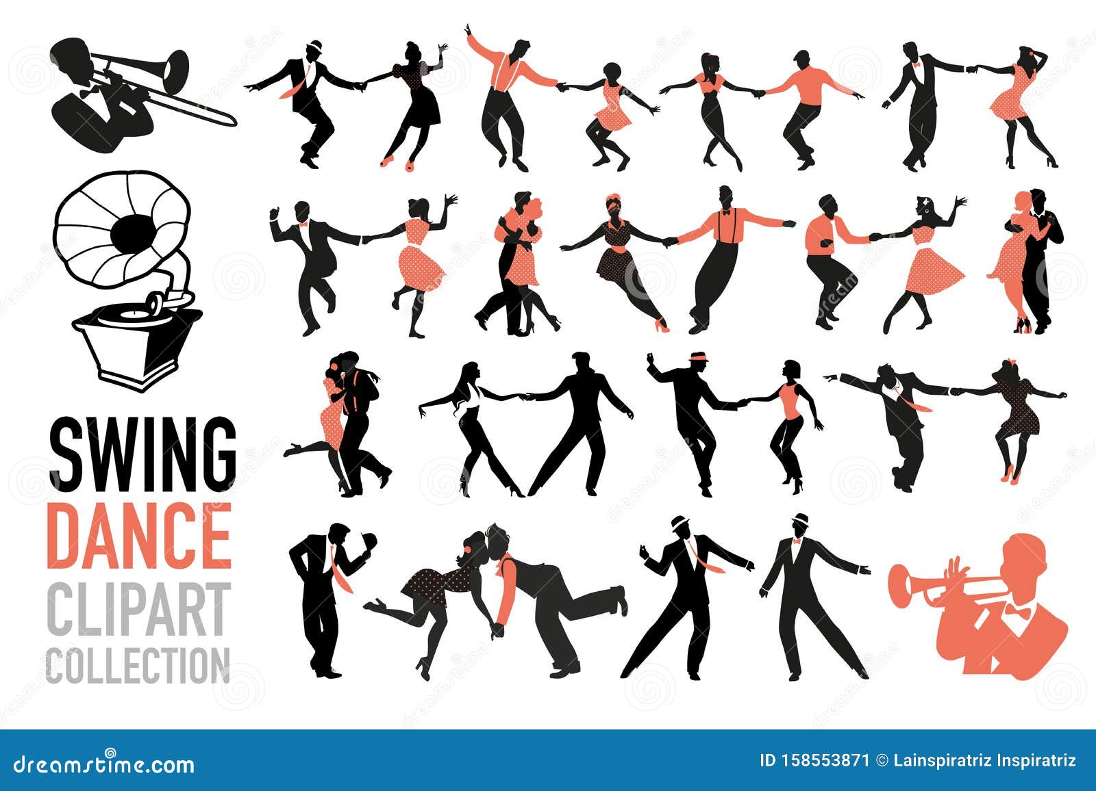 Swing Dance Clipart Collection. Set Of Swing Dancers Isolated On White