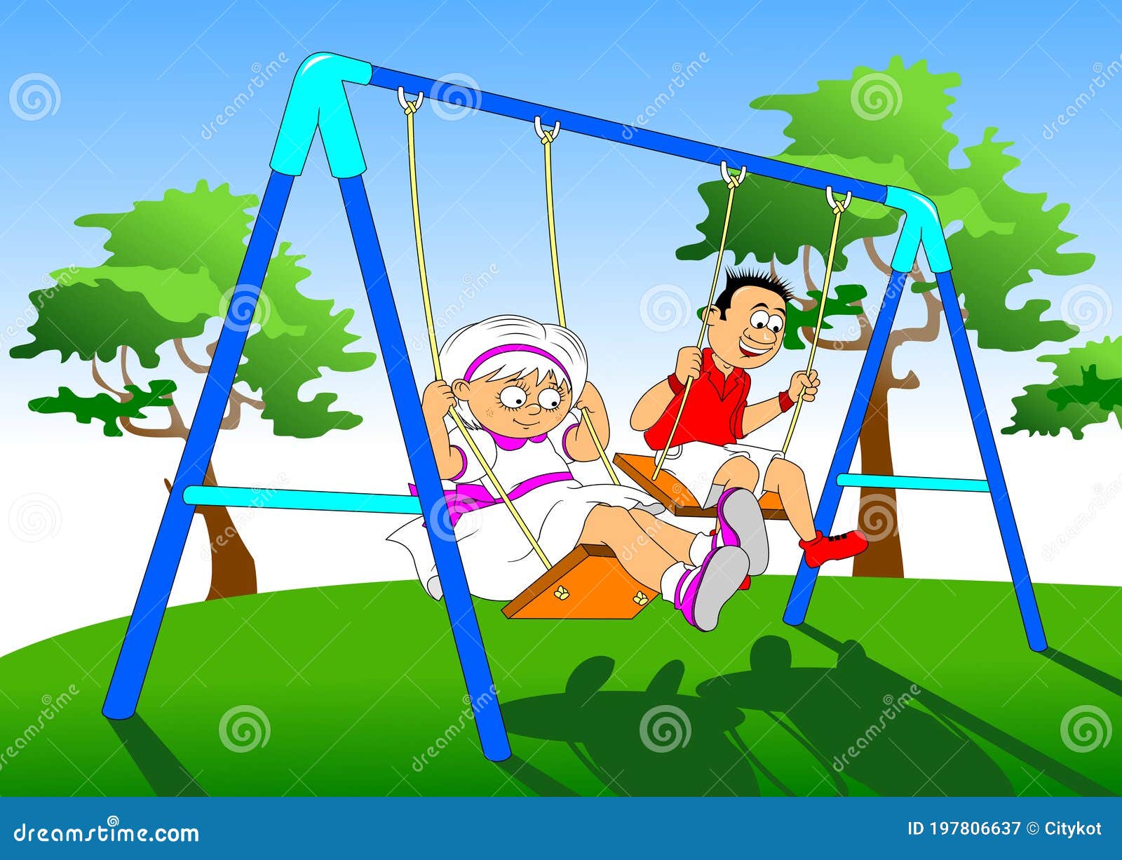 A Cute Bunny Rides on a Swing, on a Tree. Art Poster for the Nursery on a  Blue Background Stock Photo - Image of wall, cute: 255037070