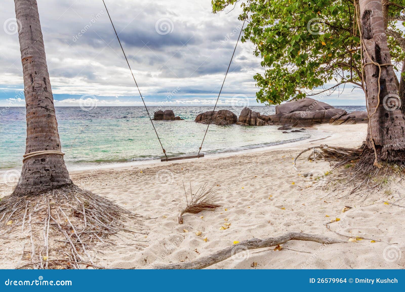 Swings and Palm at Tropical Beach. Stock Photo Image of romantic, coast 26579964