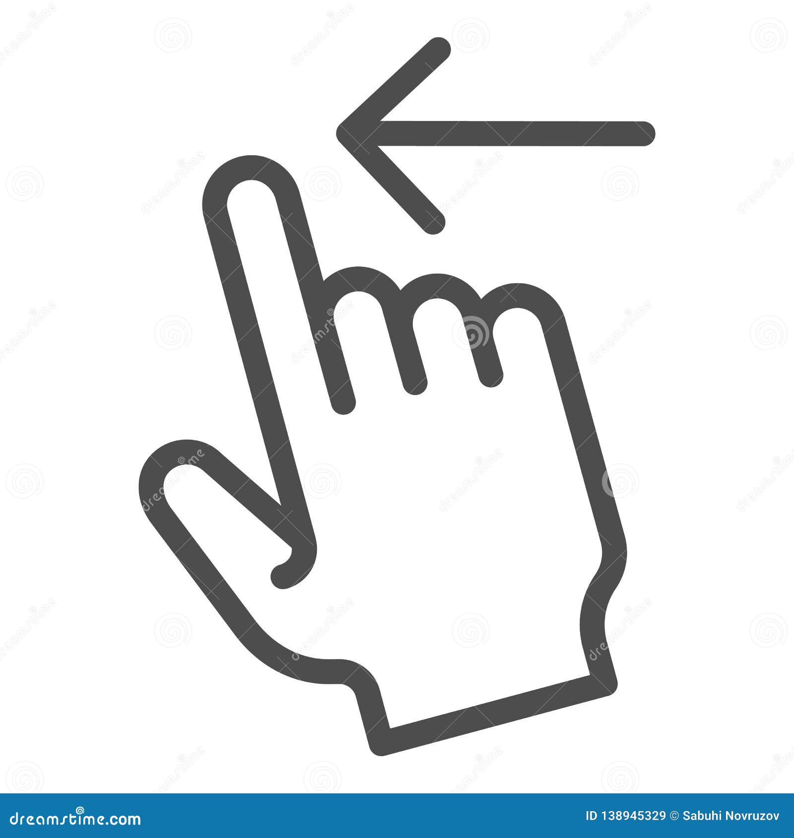 swipe left line icon. flick left    on white. gesture outline style , ed for web