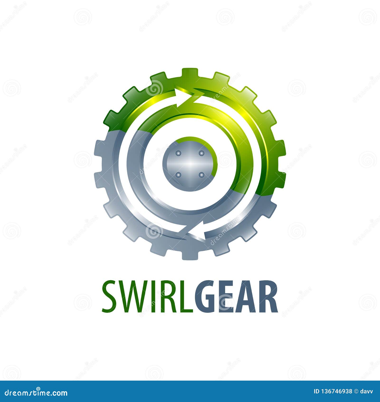 Swirl Arrow Gear Logo Concept Design. Symbol Graphic Template Element