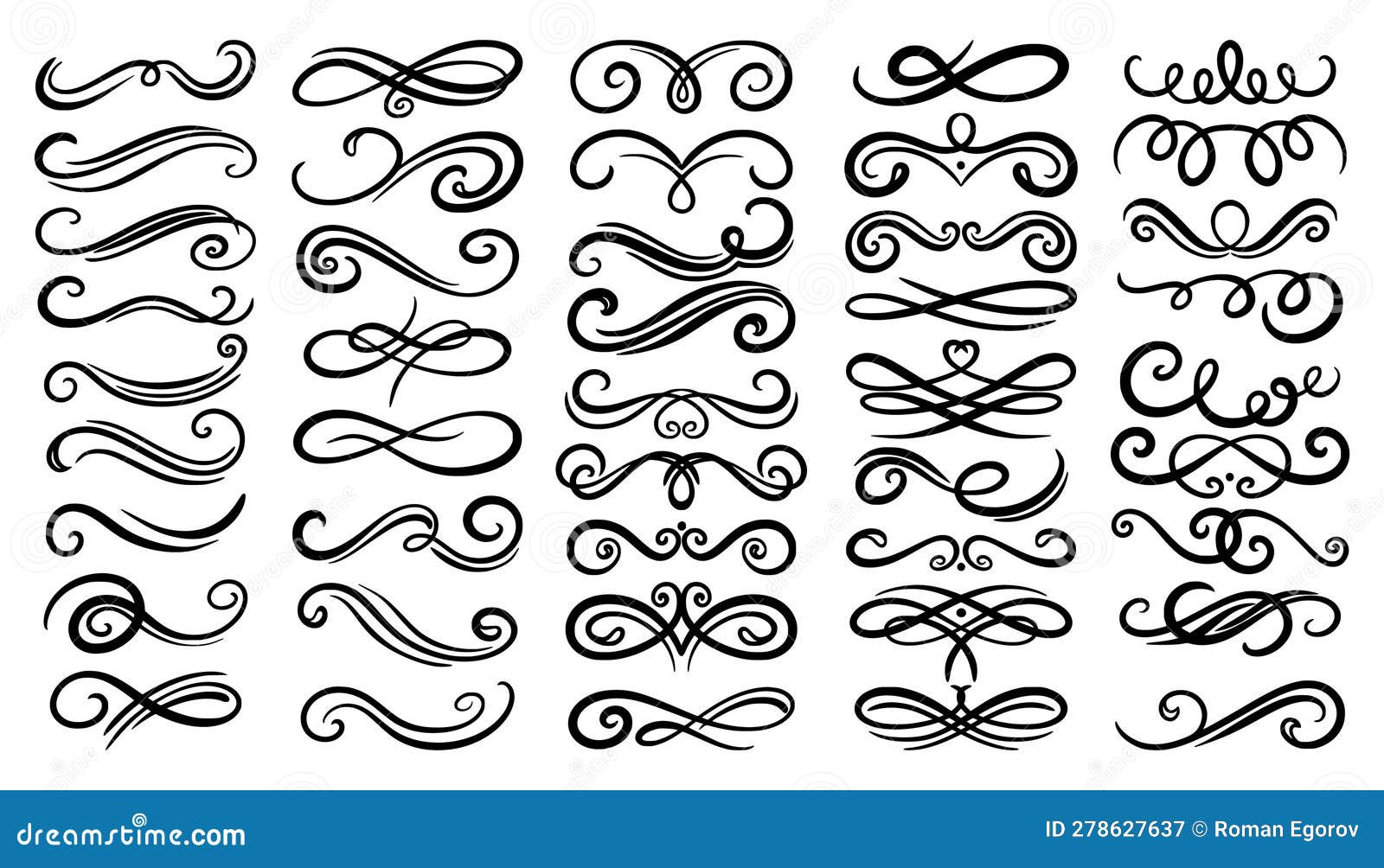 Swirl Border Set, Ornament Design Collection. Filigree Line Flourish ...