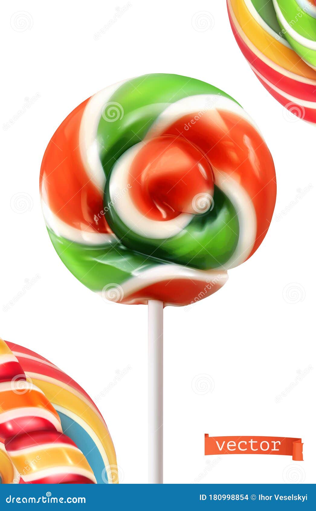 Swirl Candy, Lollipop. 3d Realistic Vector Icon Stock Vector