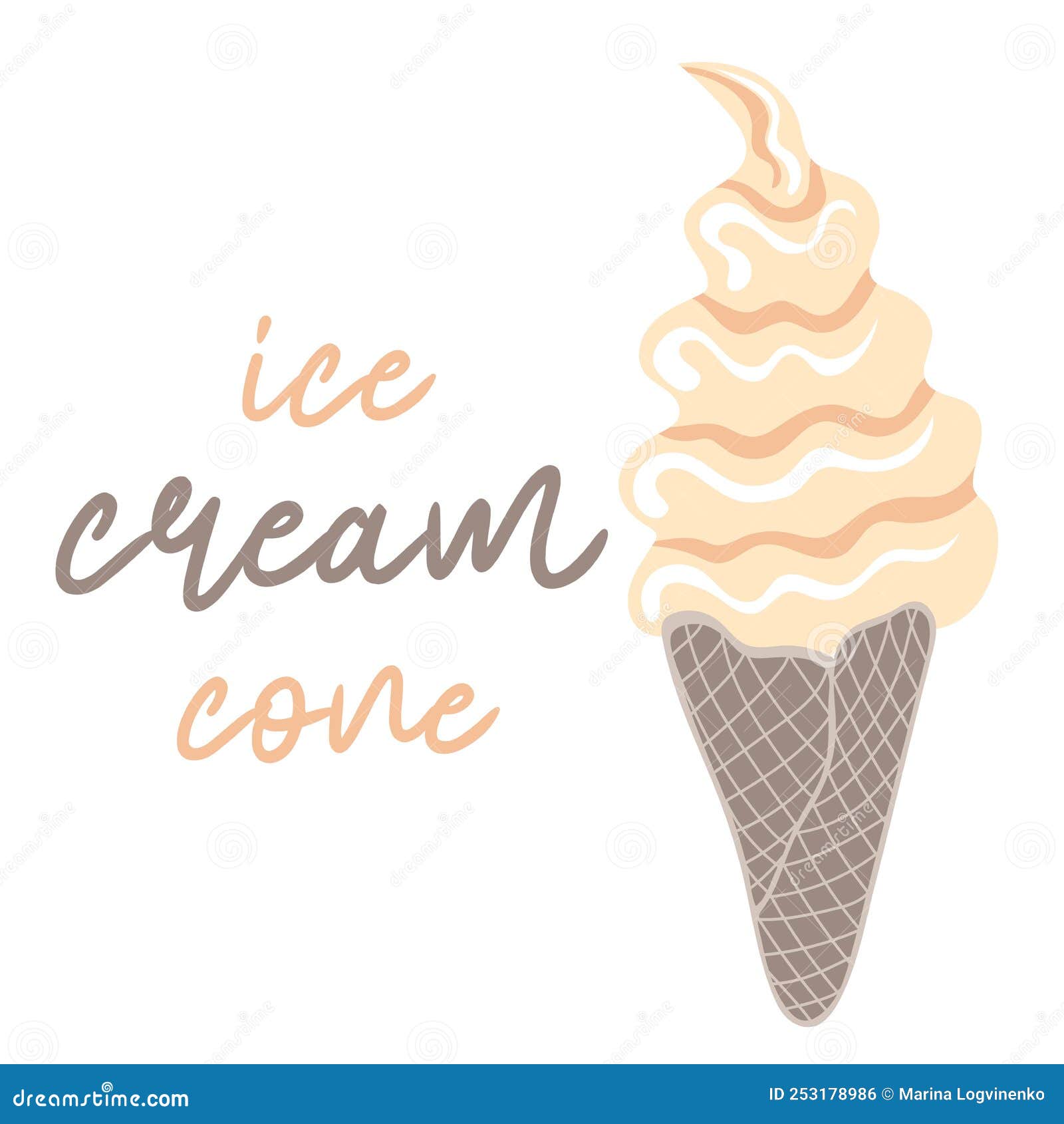 Swirled Soft Serve Vanilla Ice Cream In Wafers Cone Stock Vector Illustration Of Refreshing