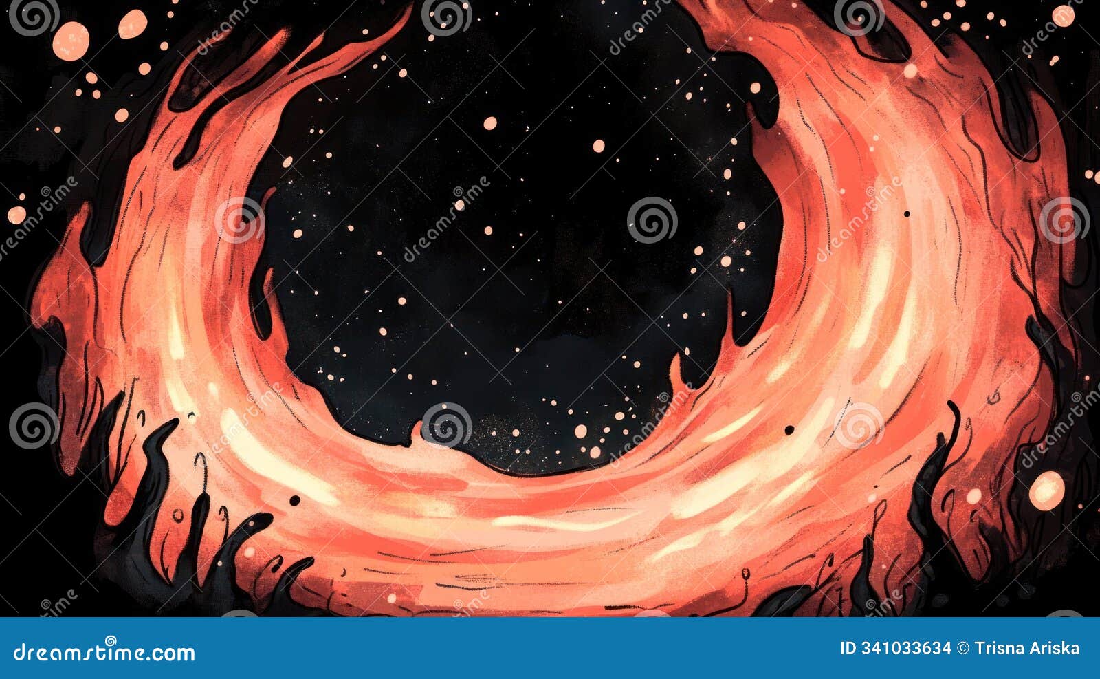 a swirling flame-like  against a dark background, evoking a cosmic feel