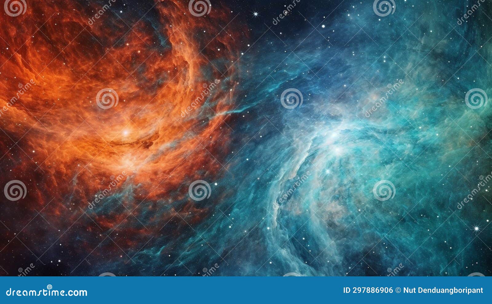 swirling nebula patterns in cosmic coral and interstellar turquoise