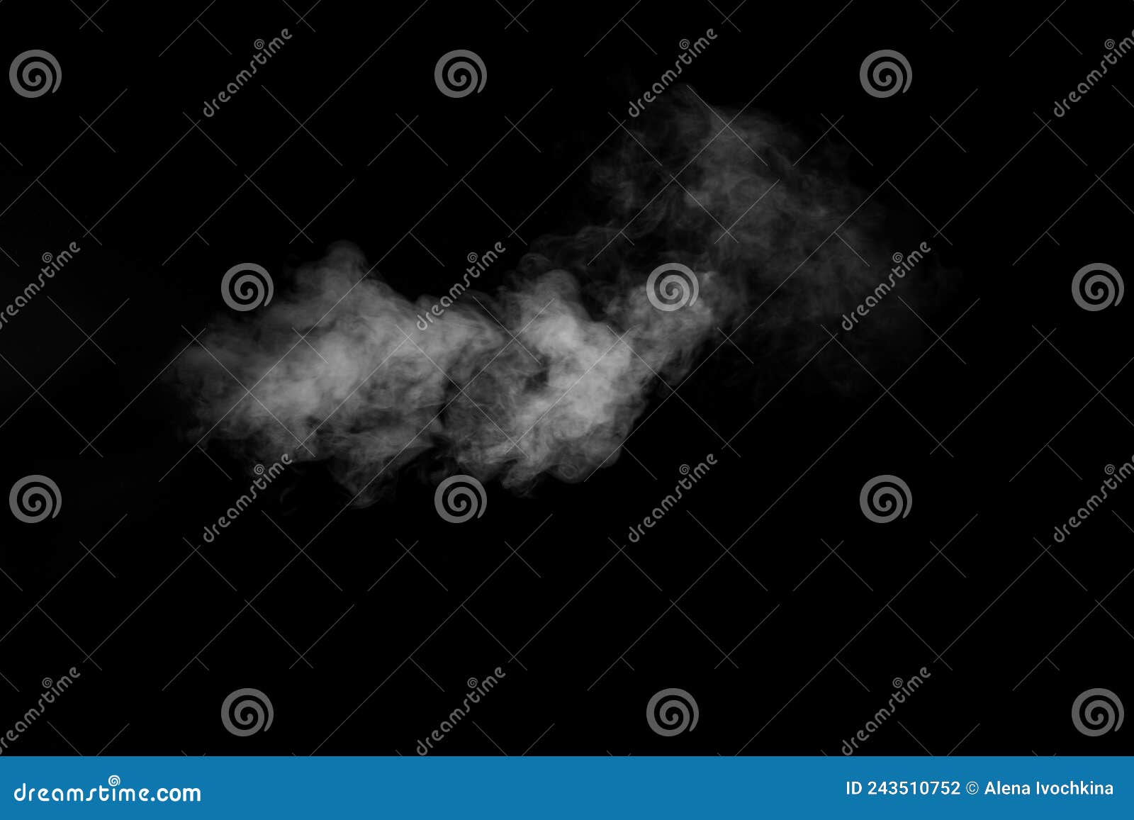 White horizontal steam, smoke isolated on black background. a