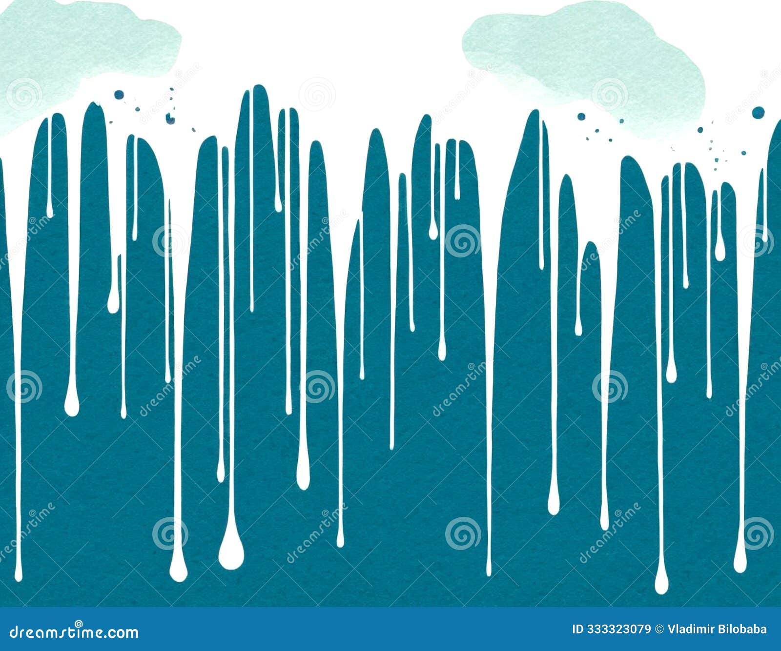 abstract blue and white dripping paint art with soft cloud background