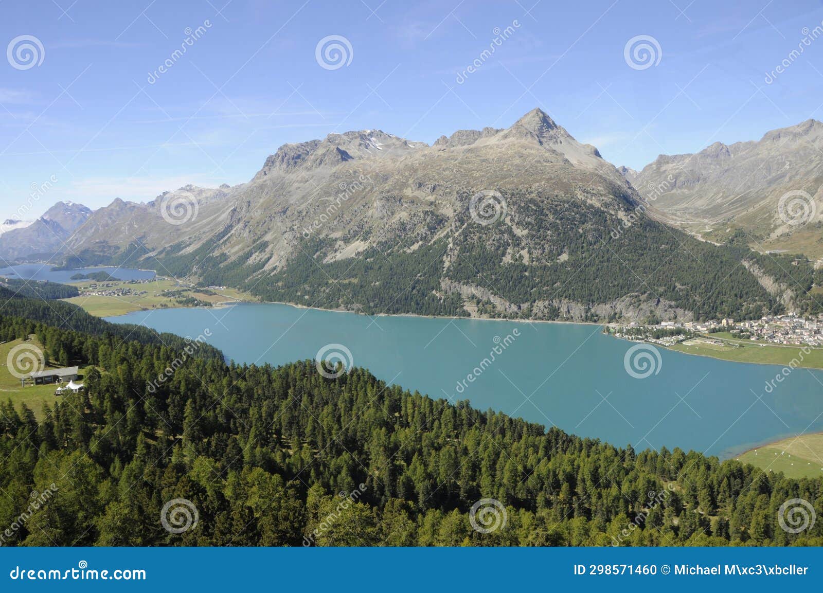 swiss alps: the glacier lakes at sils maria and silvaplana in the upper engadin