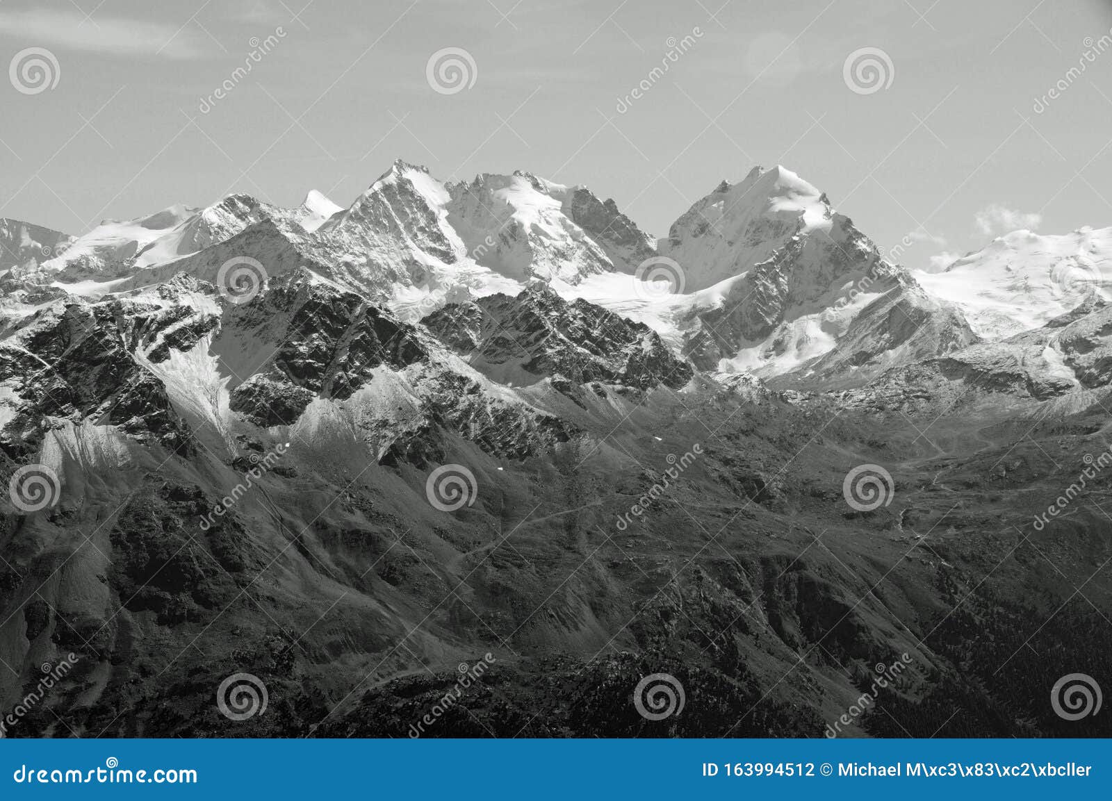 swiss alps: snow mountain panorama from julier in the upper engadin