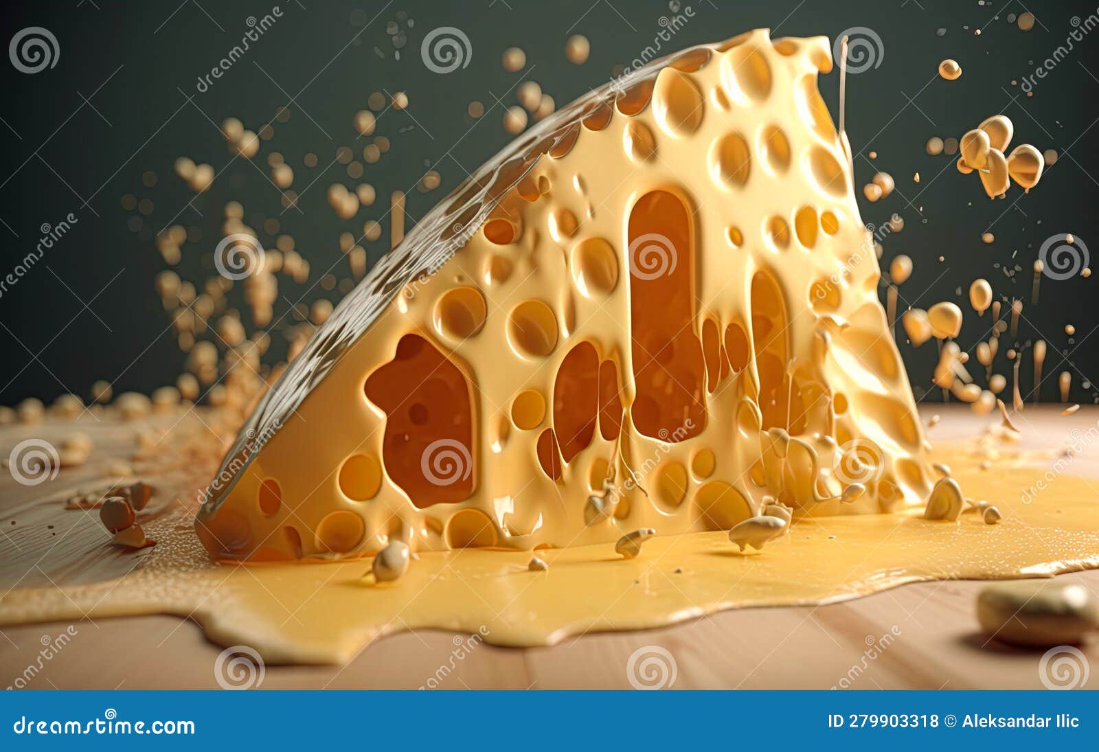 Swiss Cheese Melting and Oozing. Generative Ai Illustration Stock