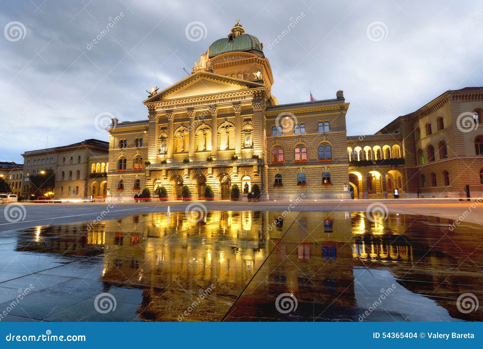 swiss parliament building bundesplatz at night. bern. switzerland