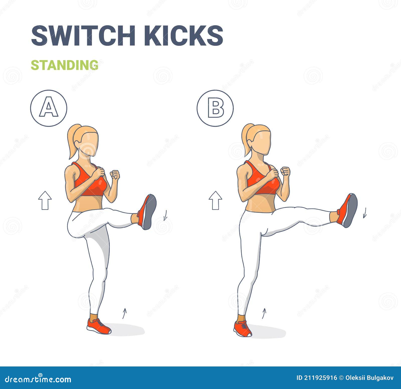 Switch Kicks Female Home Workout Exercise Guidance Athletic Girl Doing Kicks Switching Legs