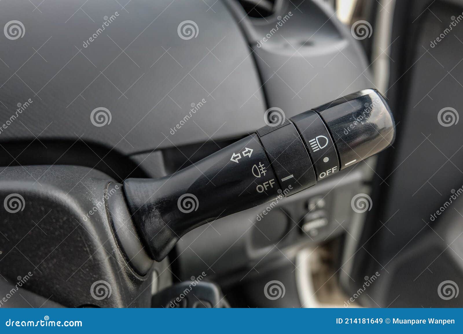 Switch Off Lights in a Car. Closeup Car Integrated Turning Indicator