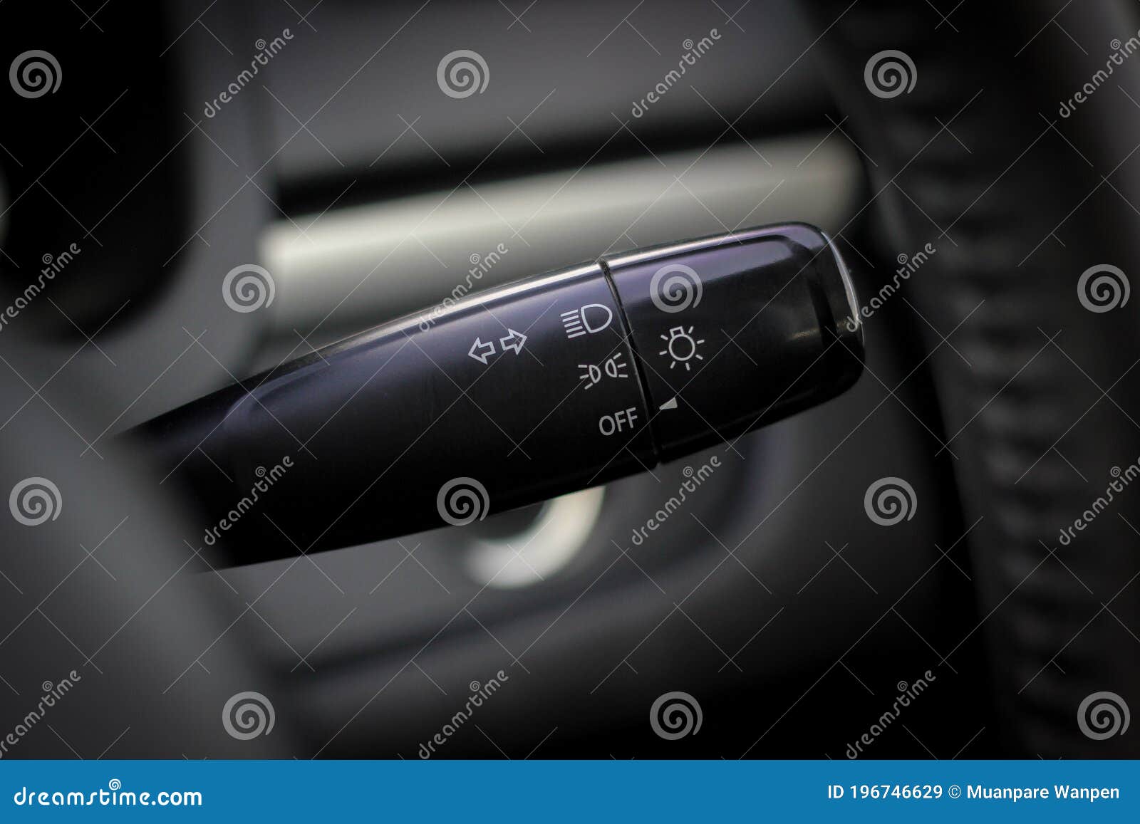 Switch Off Lights in a Car. Closeup Car Integrated Turning Indicator