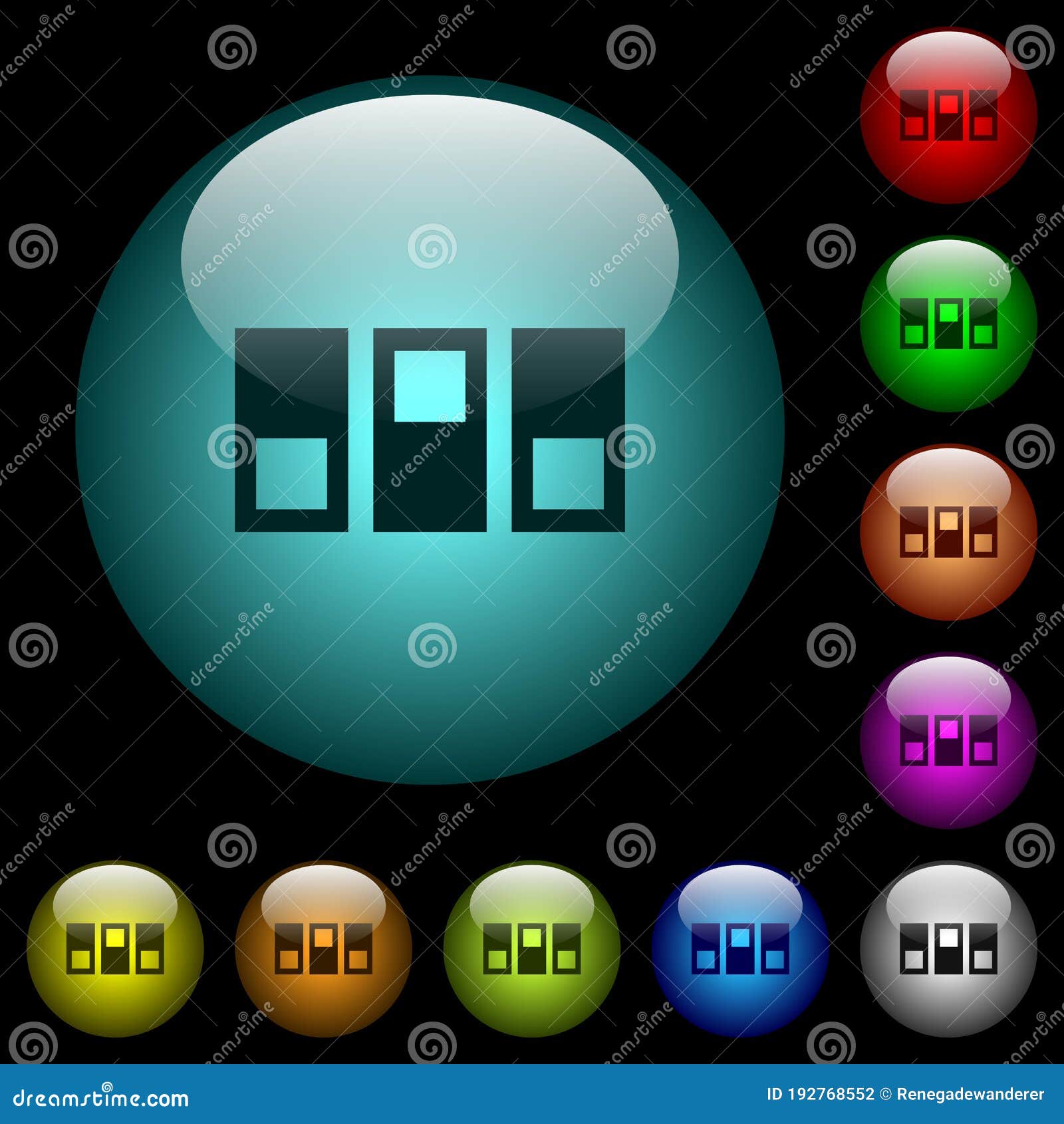 switchboard icons in color illuminated glass buttons
