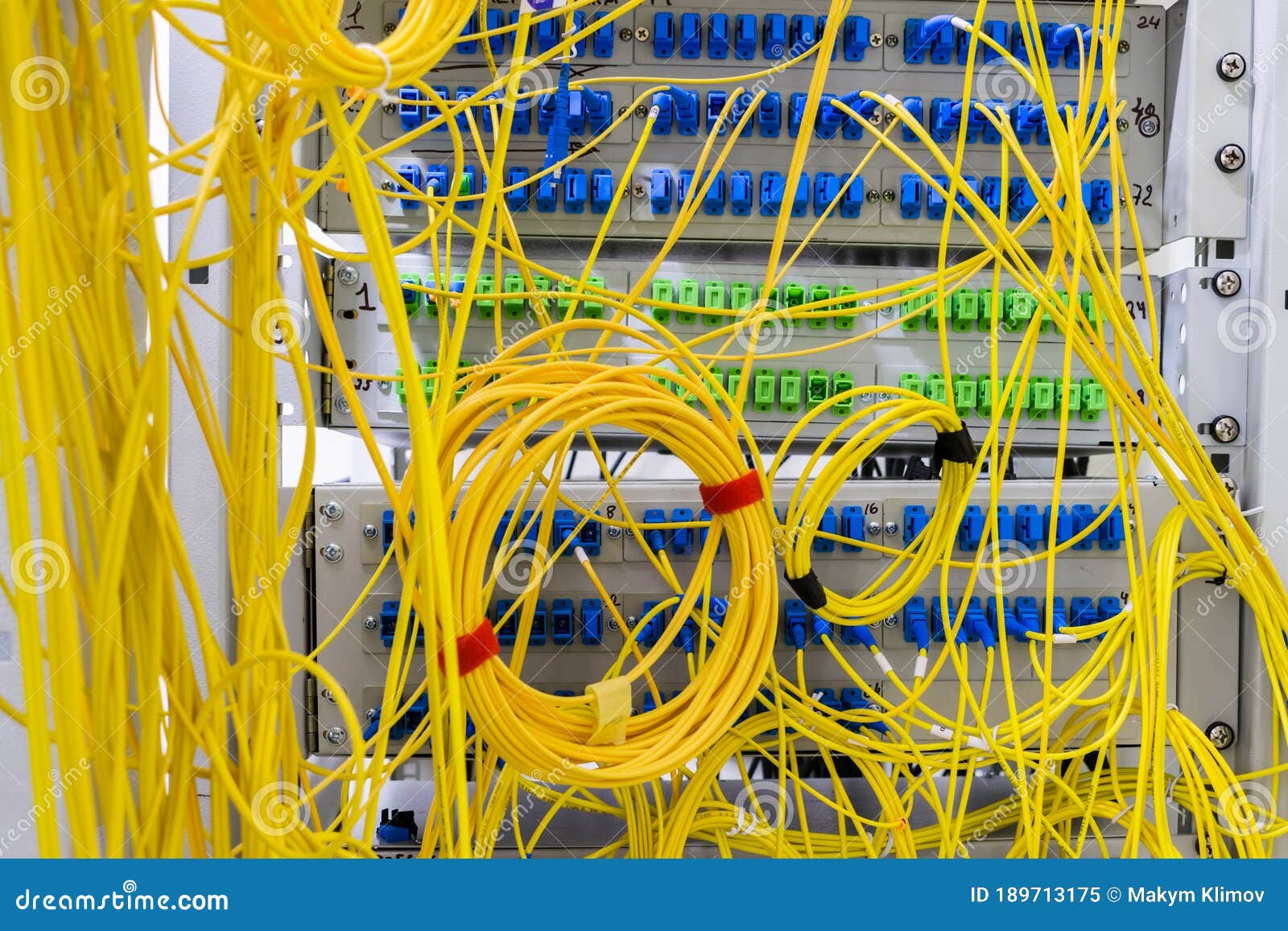 switching panal with a plurality of optical cables is in the server room