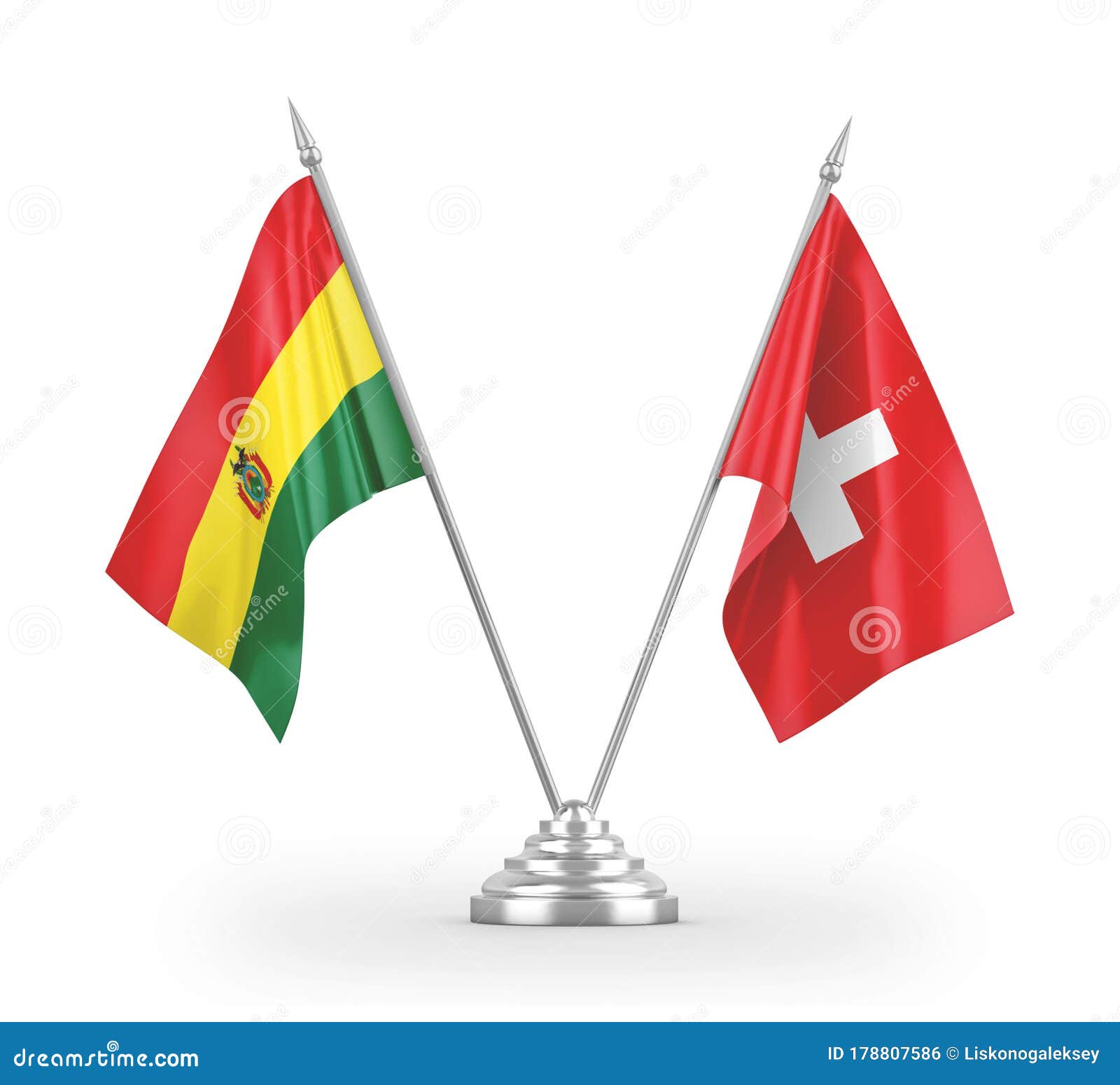 switzerland and bolivia table flags  on white 3d rendering