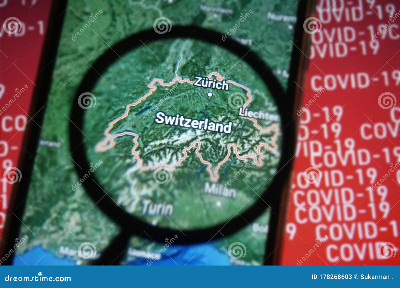 Switzerland Country on Google Maps Under Magnifying Glass Stock Image Image of medical