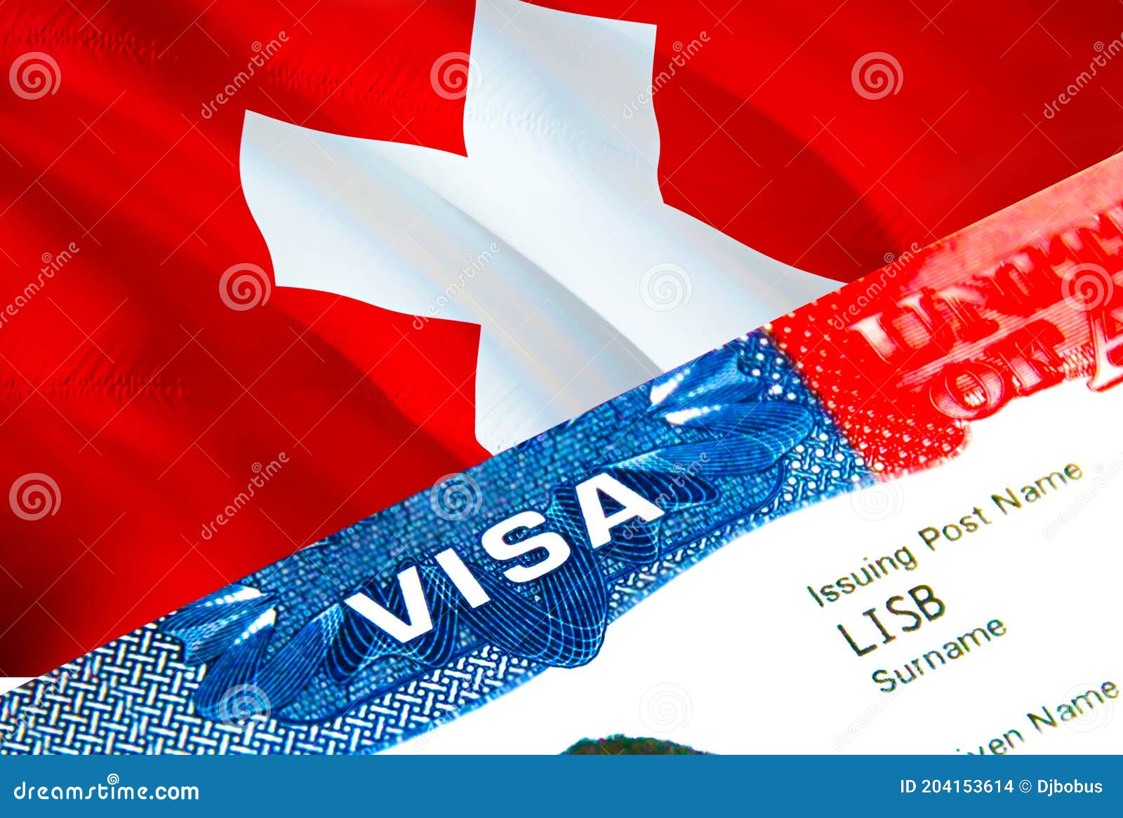 Switzerland Immigration Visa. Closeup Visa To Switzerland Focusing on