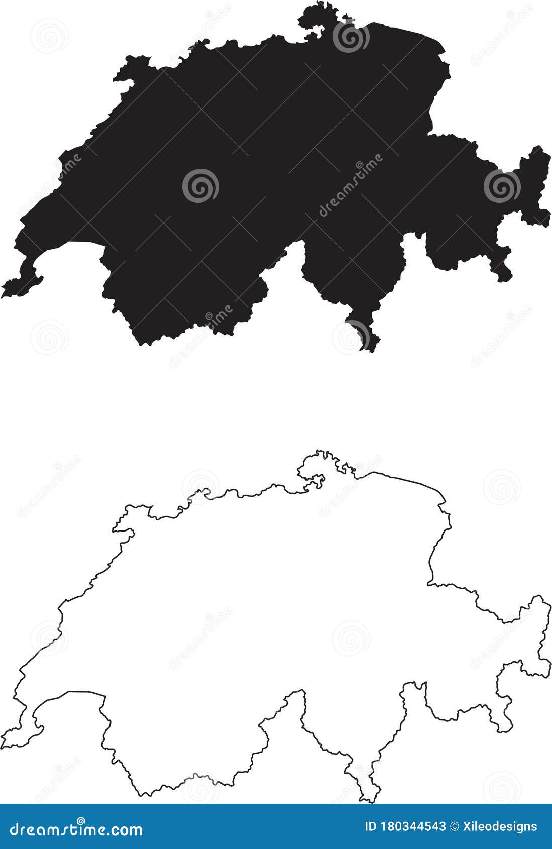 Switzerland Map. Set of Two Switzerland Maps. Isolated Black Silhouette