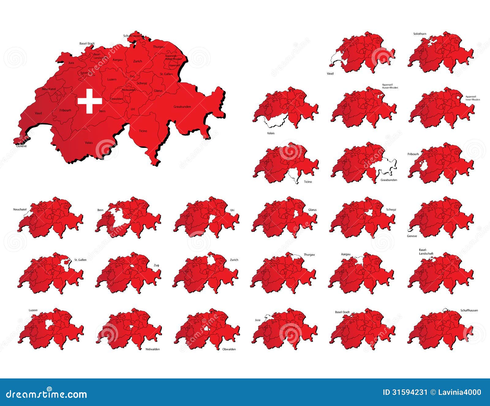 Switzerland provinces maps stock vector. Illustration of bern 31594231