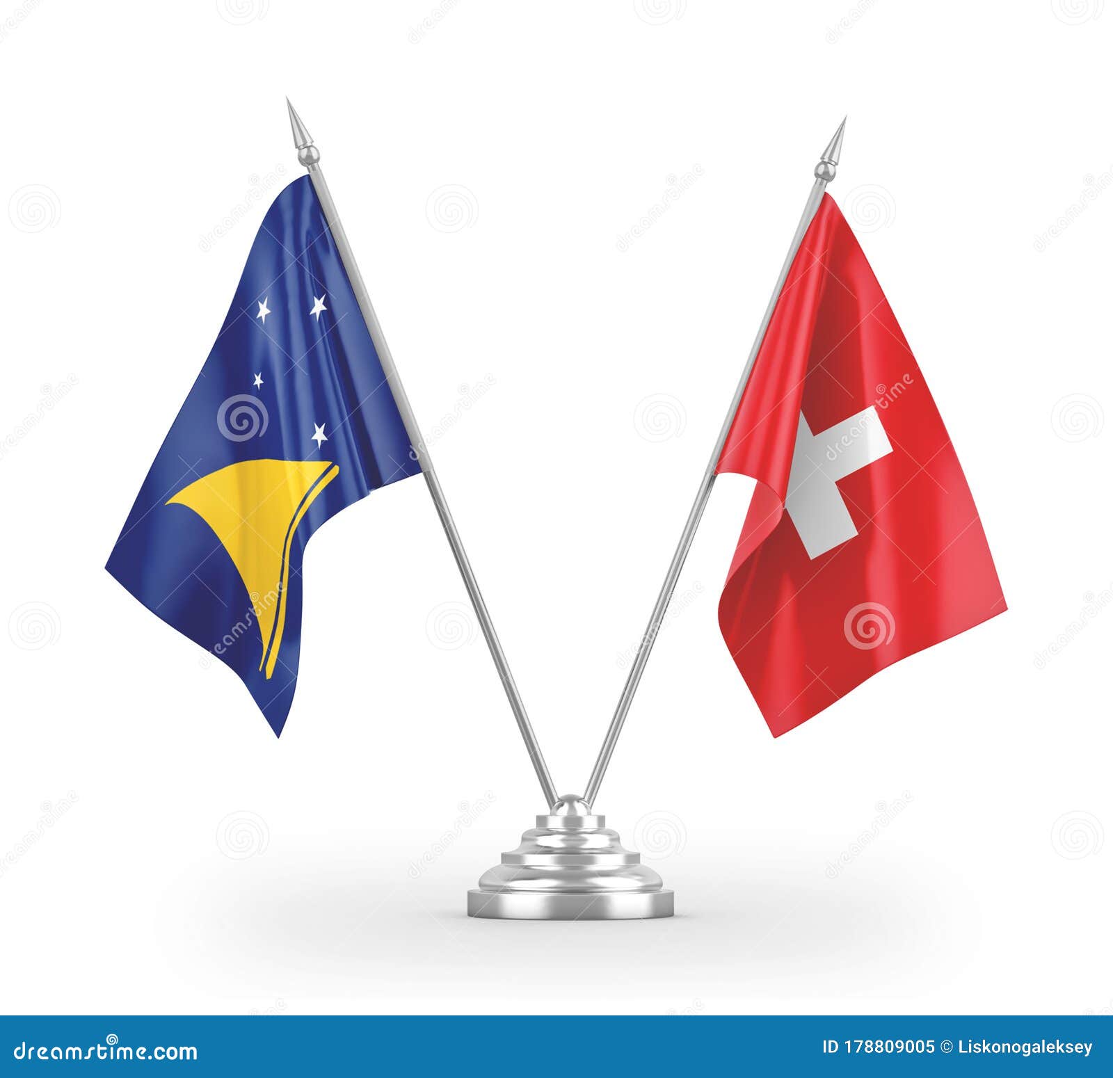 switzerland and tokelau table flags  on white 3d rendering