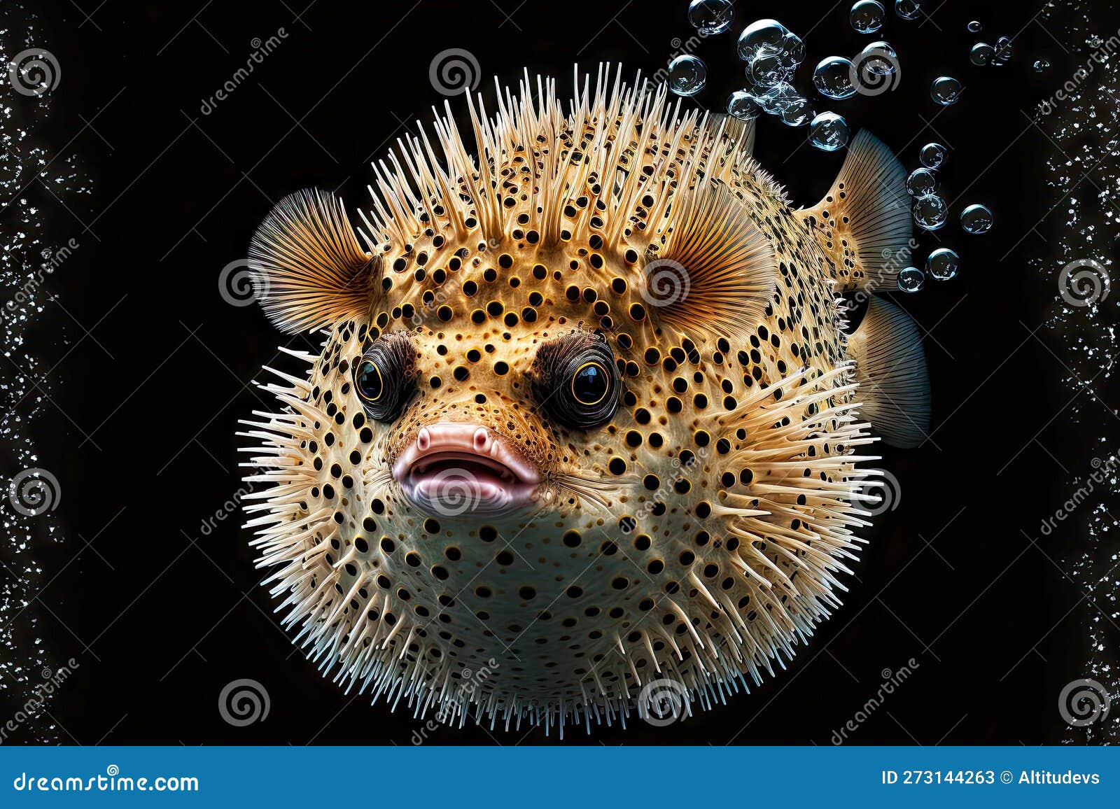 Swollen Puffer Fish with Spikes on Mottled Body Isolated Against Dark  Background Stock Illustration - Illustration of danger, animal: 273144263