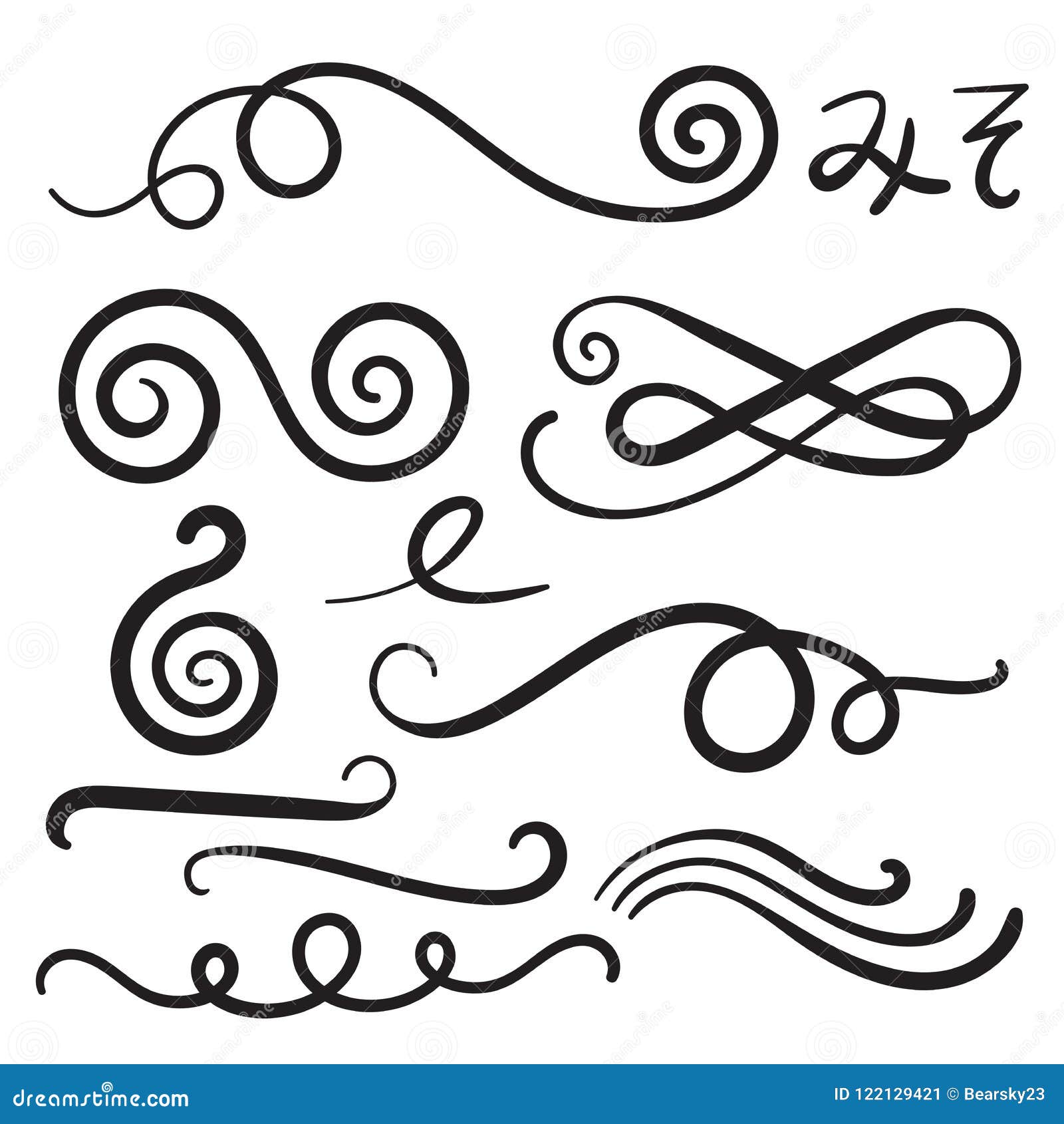 Swoosh Curls Swash Swish with Scribbles and Squiggle Swooshes, S Stock  Vector - Illustration of curls, modern: 122129421