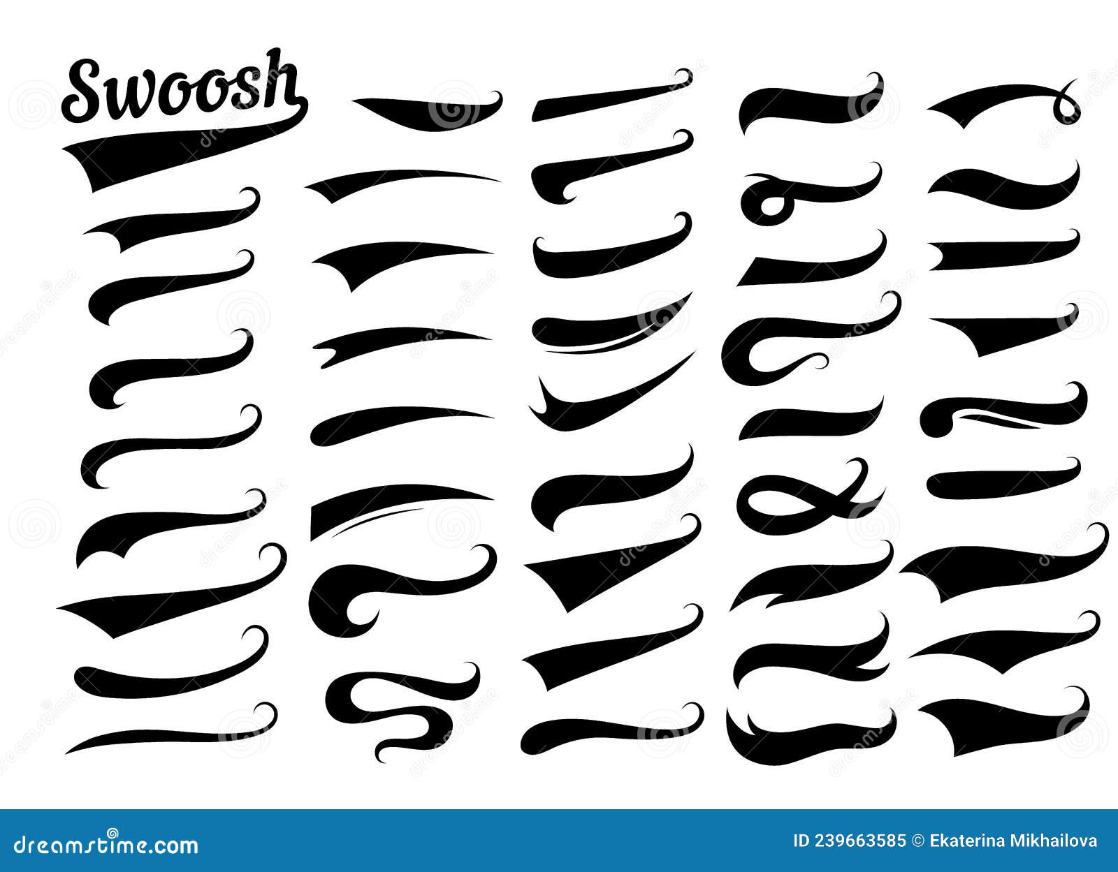 Swooshes Text Tails For Baseball Design Sports Swash Underline Shapes Set  In Retro Style Swish Typography Font Elements For Athletics Baseball  Football Decoration White Swirl On Blue Vector Line Stock Illustration 