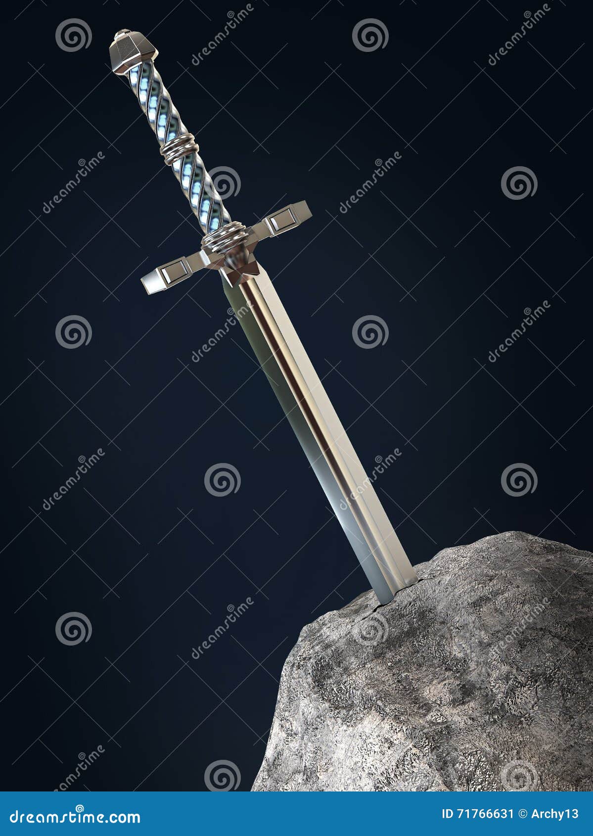 sword excalibur king arthur stuck in the rock stone  render. metaphor of candidate applicant test