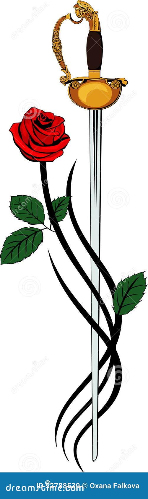 Sword and rose stock vector. Illustration of vector, hilt 52788539