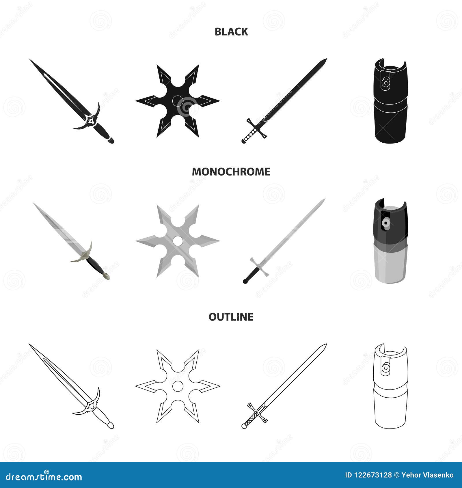 Sword Two Handed Sword Gas Balloon Shuriken Weapons Set Collection Icons In Black Monochrome Outline Style Vector Stock Vector Illustration Of Logo Battle 122673128
