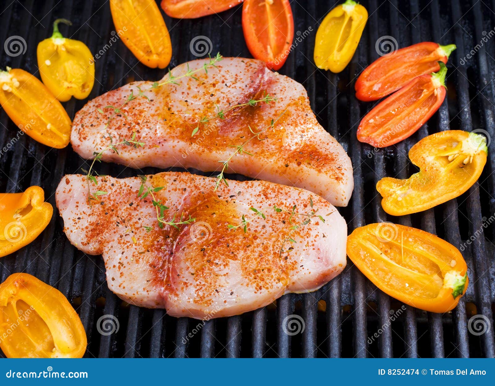 Swordfish on the Grill with Peppers Stock Photo Image of spices