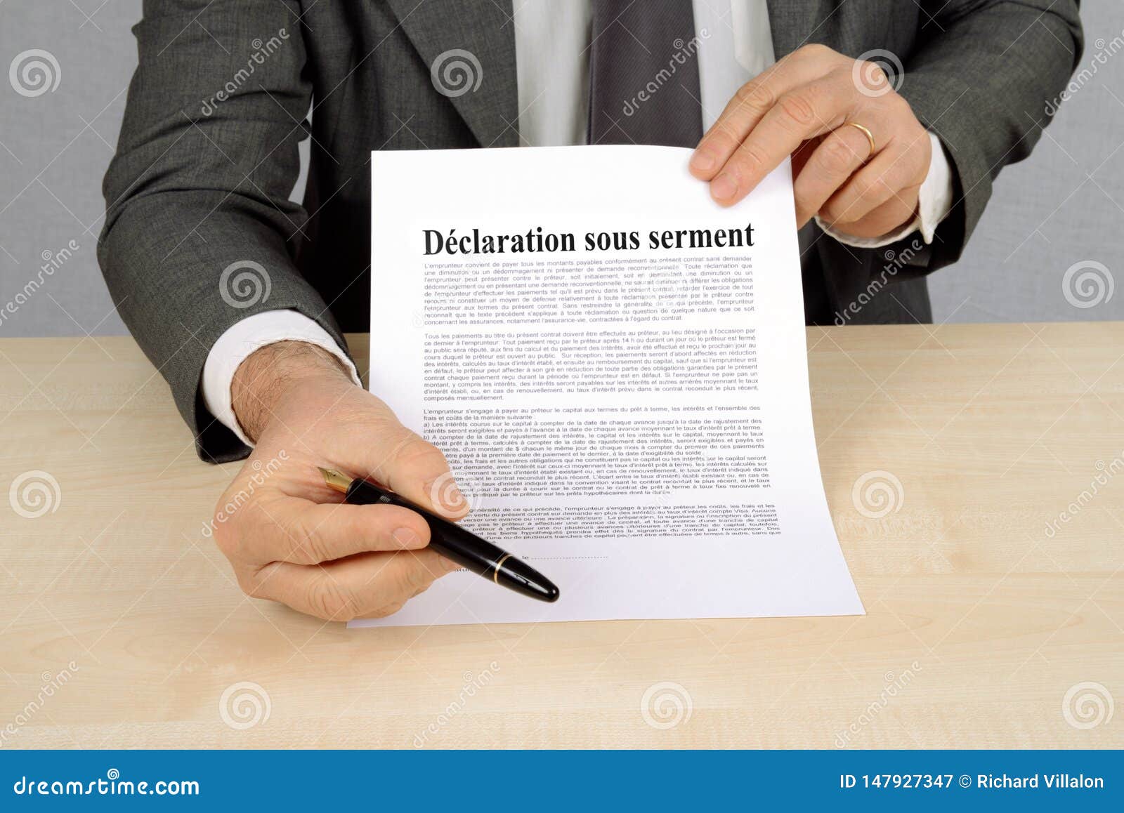 Sworn Statement Written in French Stock Illustration Illustration of