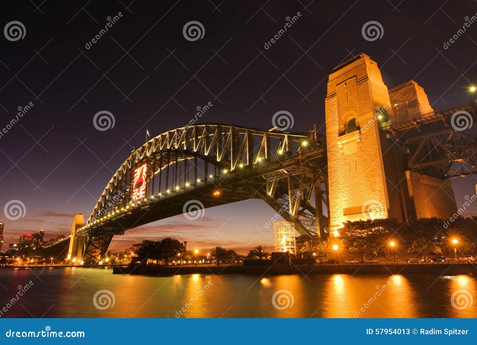 Sydney Harbour Bridge just before sunset.