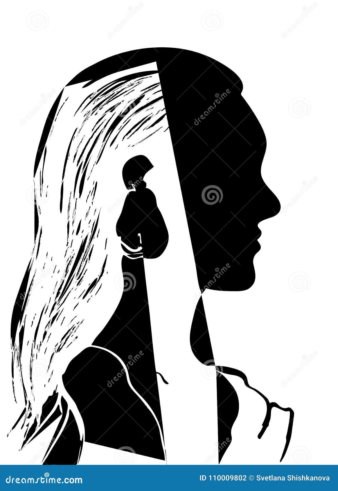 Sylwetka Kobiety Głowa Profil Piękna Młoda Dziewczyna Z