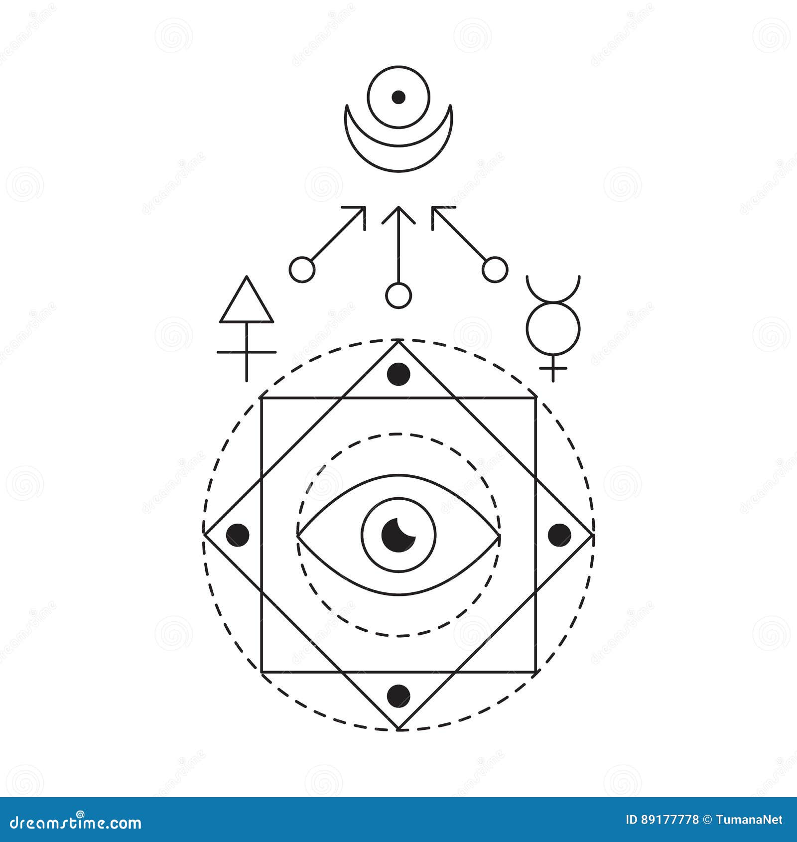 Symbol of Alchemy and Sacred Geometry. Linear Character Illustration for  Lines Tattoo on the White Isolated Background Stock Vector - Illustration  of alchemist, esoteric: 89177778