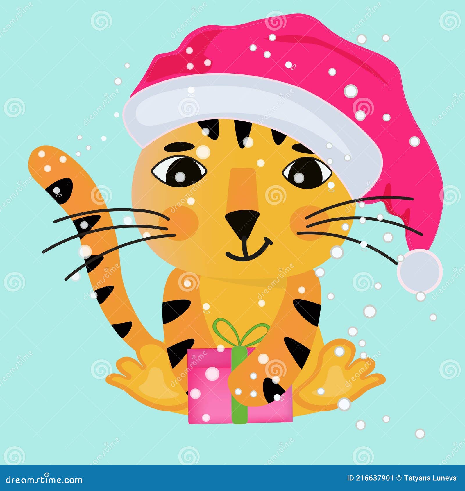 A Cute Tiger Cub Covered with Snow in a Bright Pink Christmas Hat with a Gift. the Symbol of 2022 on a Blue Background. Isolated Stock Vector - Illustration of eyes, nature: 216637901 A Cute Tiger Cub Covered with Snow in a Bright Pink Christmas Hat with a Gift. the Symbol of 2022 on a Blue Background. Isolated Stock Vector - Illustration of eyes, nature: 216637901