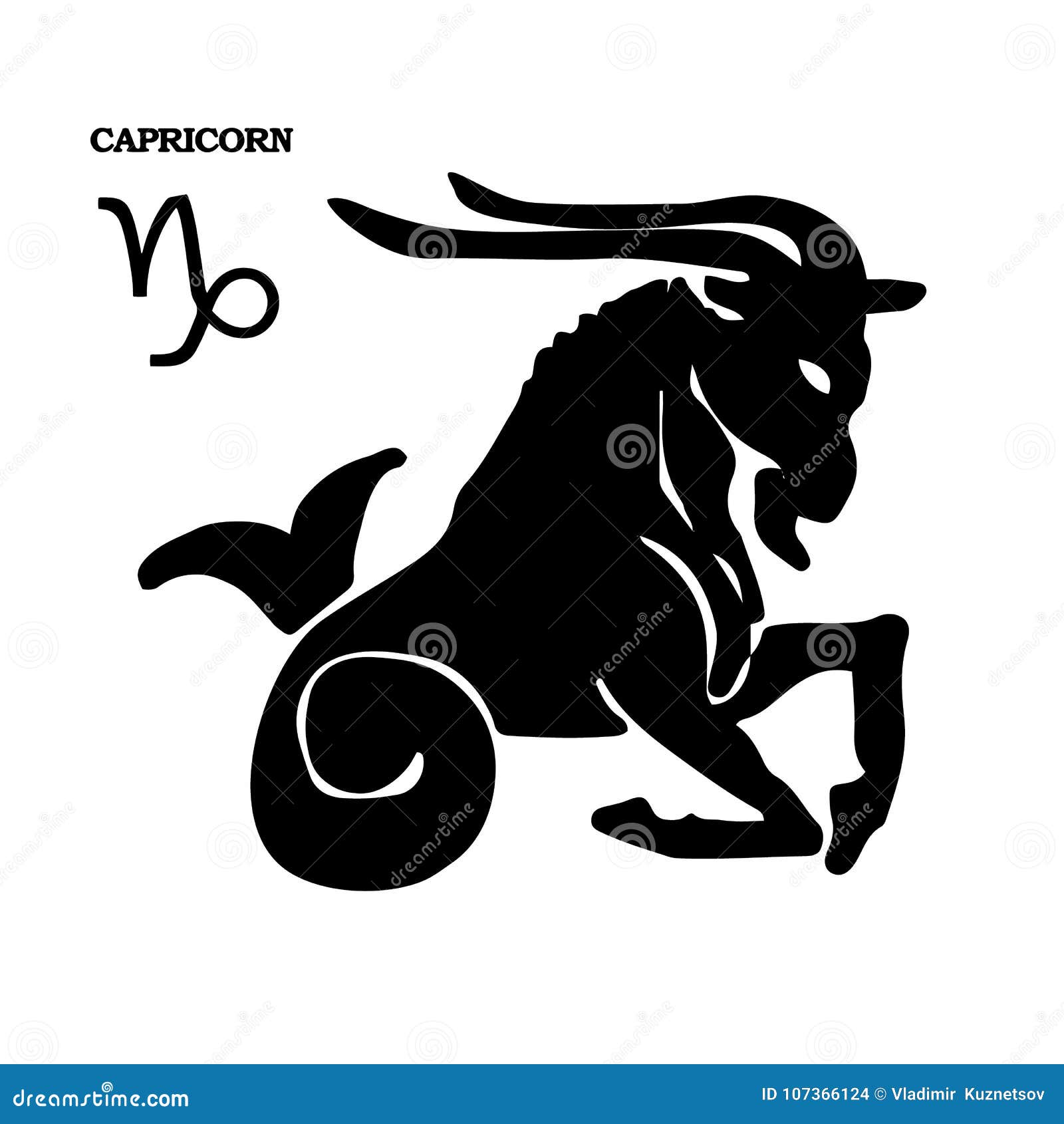 Symbol of CAPRICORN, Black Silhouette on White Background, Stock Vector ...