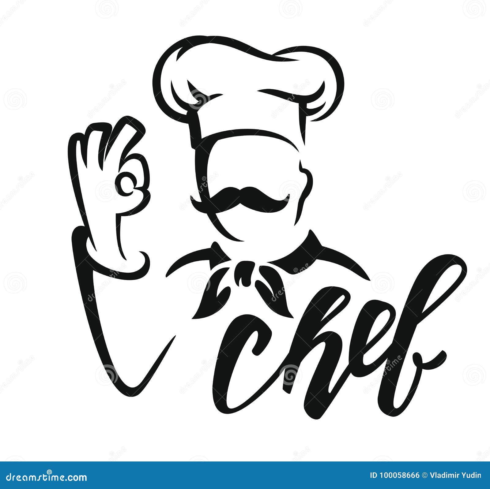 Symbol with chef and hand stock vector. Illustration of bake - 100058666