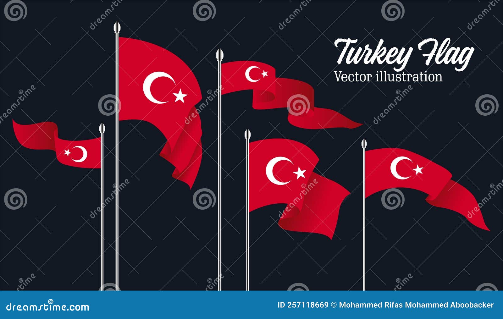 Turkey Flags Set Five Wavy Flags Vector Illustration. Stock Vector Illustration of concept