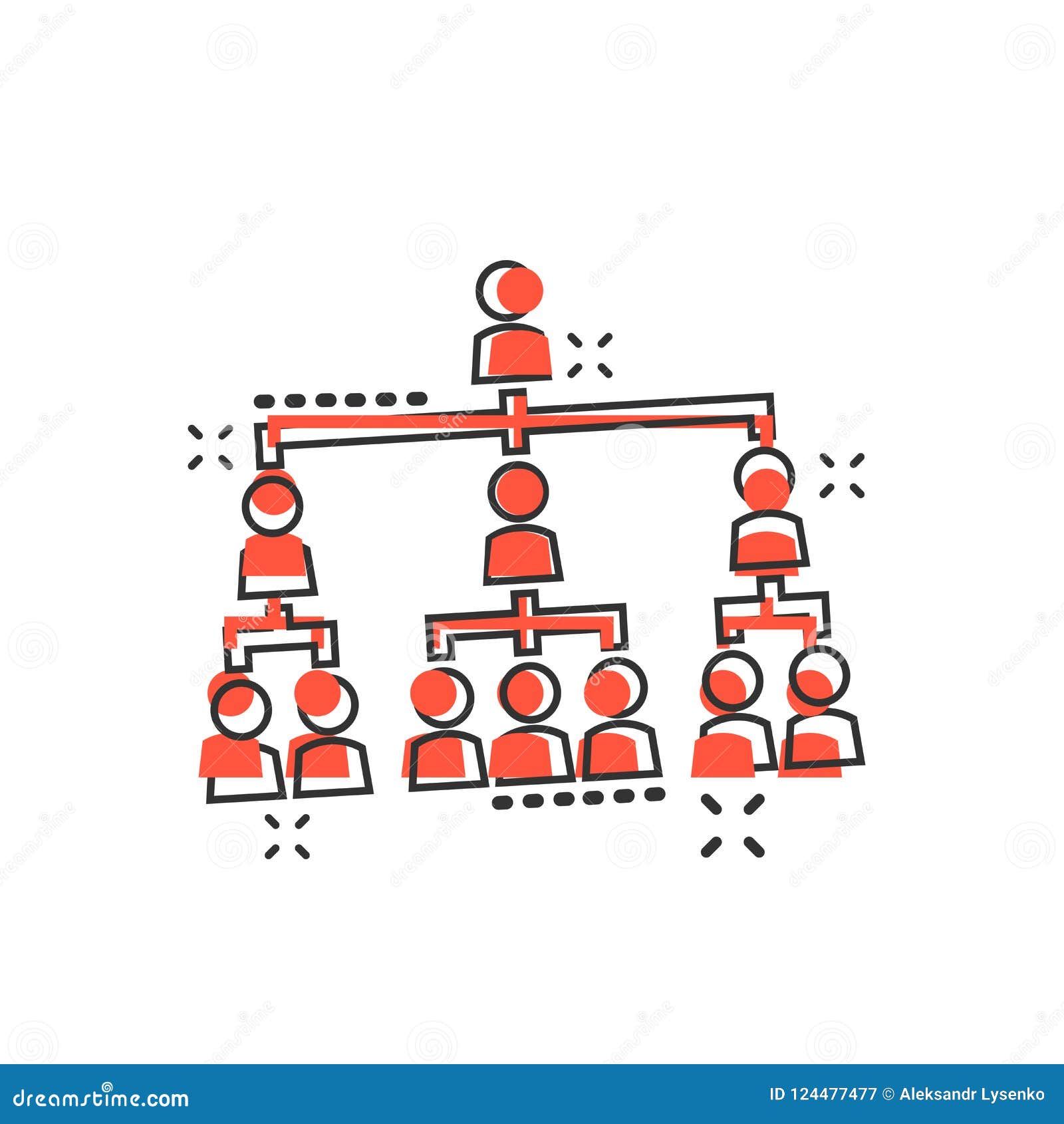 Symbol för diagram för företags organisation för vektortecknad filmfolk i komiker. Symbol för diagram för företags organisation för vektortecknad filmfolk i komisk stil Pictogram för illustration för folksamarbetsbegrepp Begrepp för effekt för teamworkaffärsfärgstänk