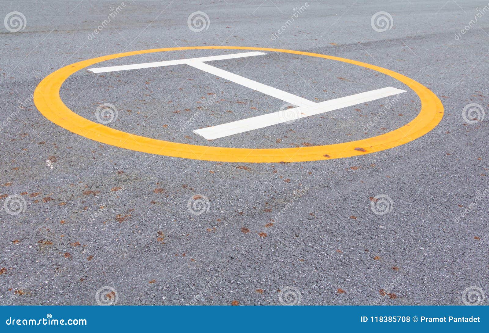Symbol Landing Pad. Helicopter Parked Mark on the Asphalt Stock Photo