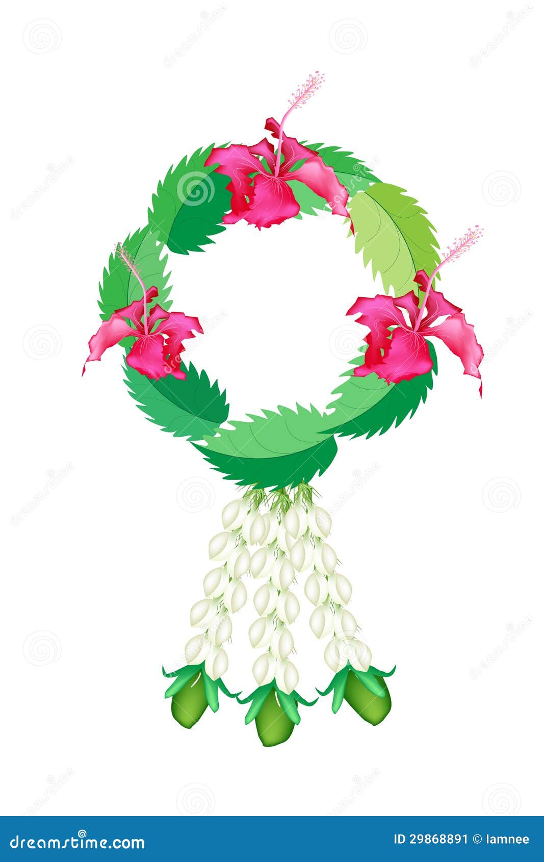 Fresh Jasmine Flowers with Hibiscus Flowers Garlan Stock Vector