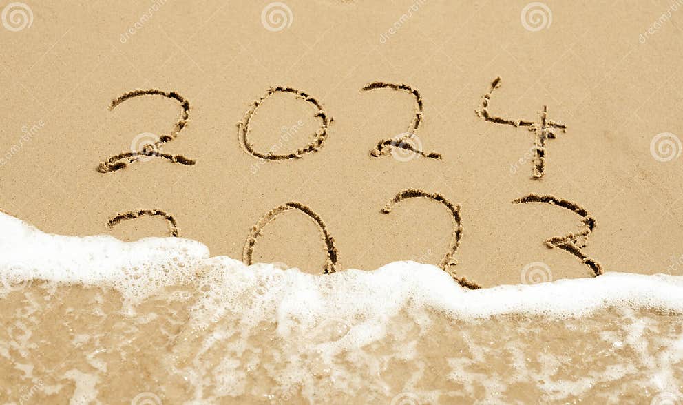 Symbol for the New Year 2024. Wave is Washing Away the Inscription 2023