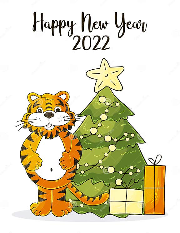 Symbole De 2022. Nouvelle Année Carte à Main Style De Tirage. Cadeau D