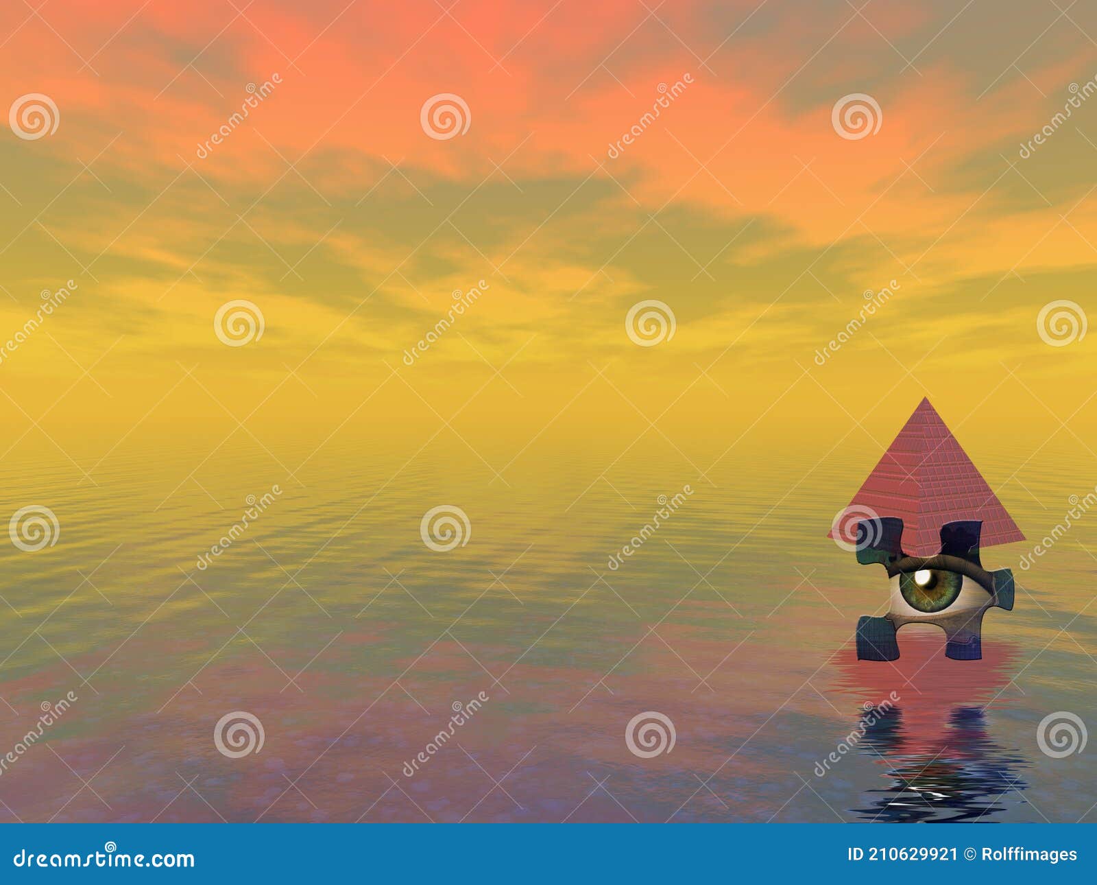 Symbolic Composition. Pyramid and Eyes in Puzzle Pieces Stock