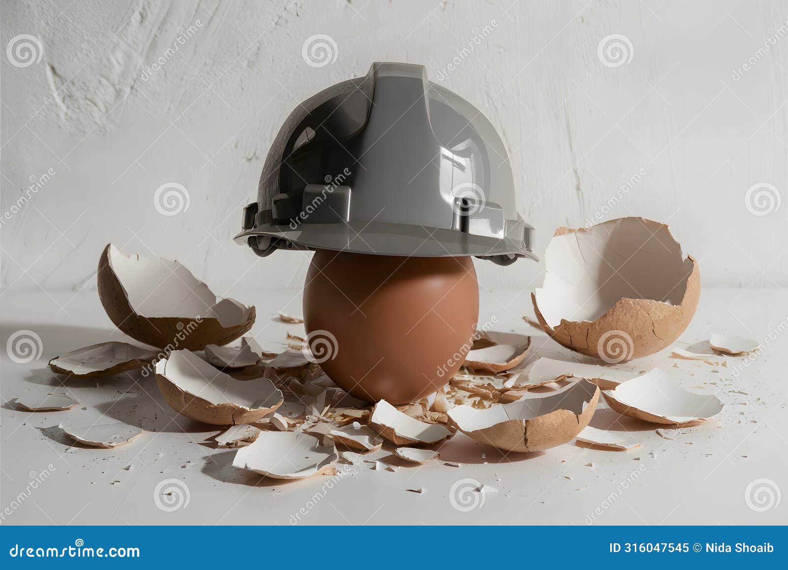 ic image of a hard hat on an egg, representing fragility and safety