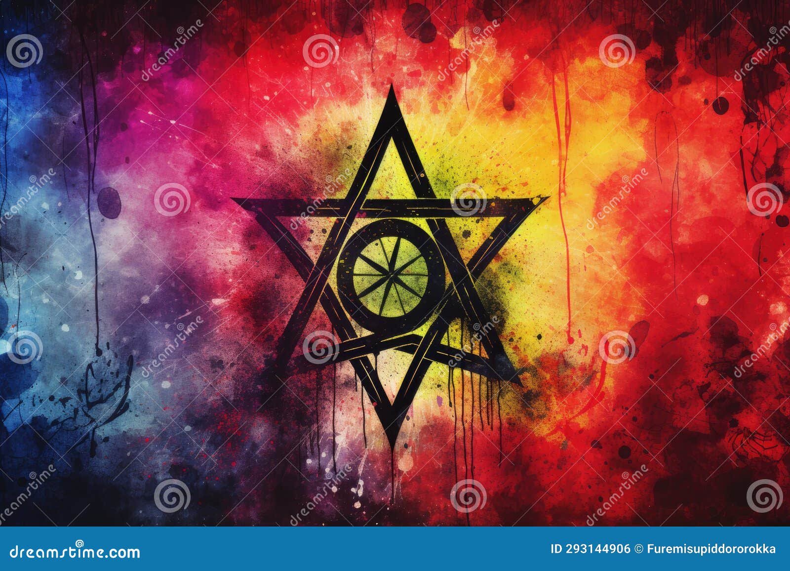 ic pentagram on an abstract background